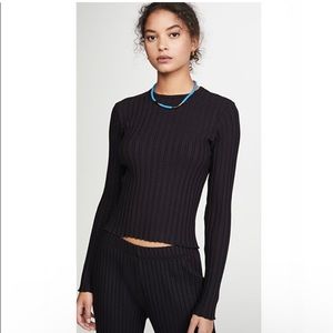 Simon Miller Long Sleeve Devola Top in Ribbed Knit Black Stretch Thick Top Small
